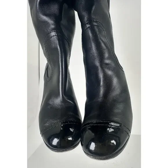 ⭐️ Chanel Black Leather Cap Toe Over The Knee Boots Sz 37 / 7 - Picture 5 of 16
